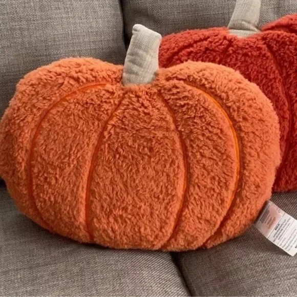 NEW Rachel Ashwell Pumpkin Sherpa Pillow Set of 3 Farmhouse Halloween Fall Decor